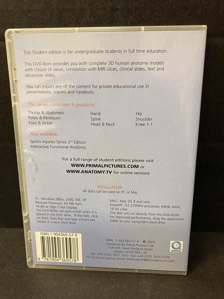 Primal 3D Interactive Series Complete Human Anatomy DVD-Rom STUDENT EDITION