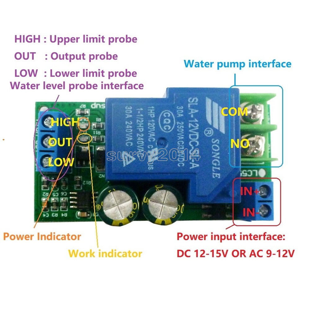 30A 12V Water Level Automatic Controller Liquid Sensor Switch Solenoid MotorPump