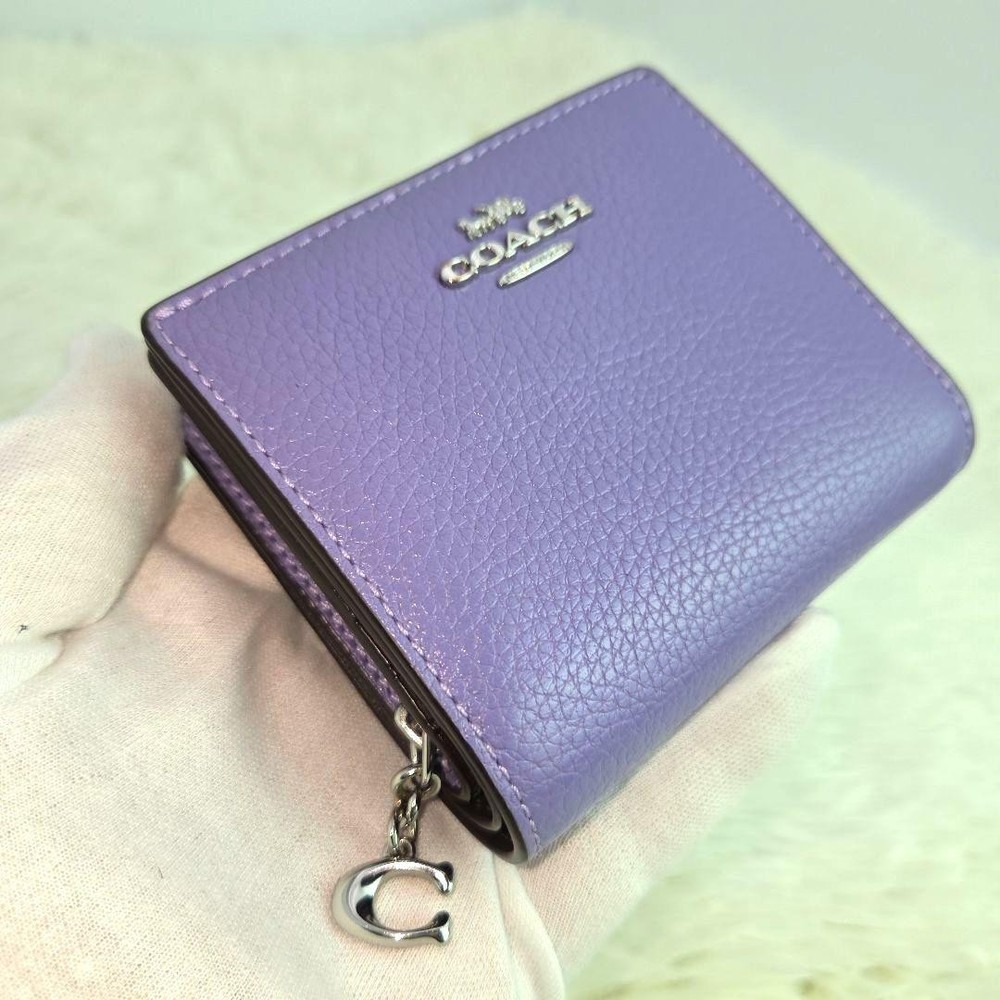 COACH Snap Wallet Folded Wallet Leather Purple