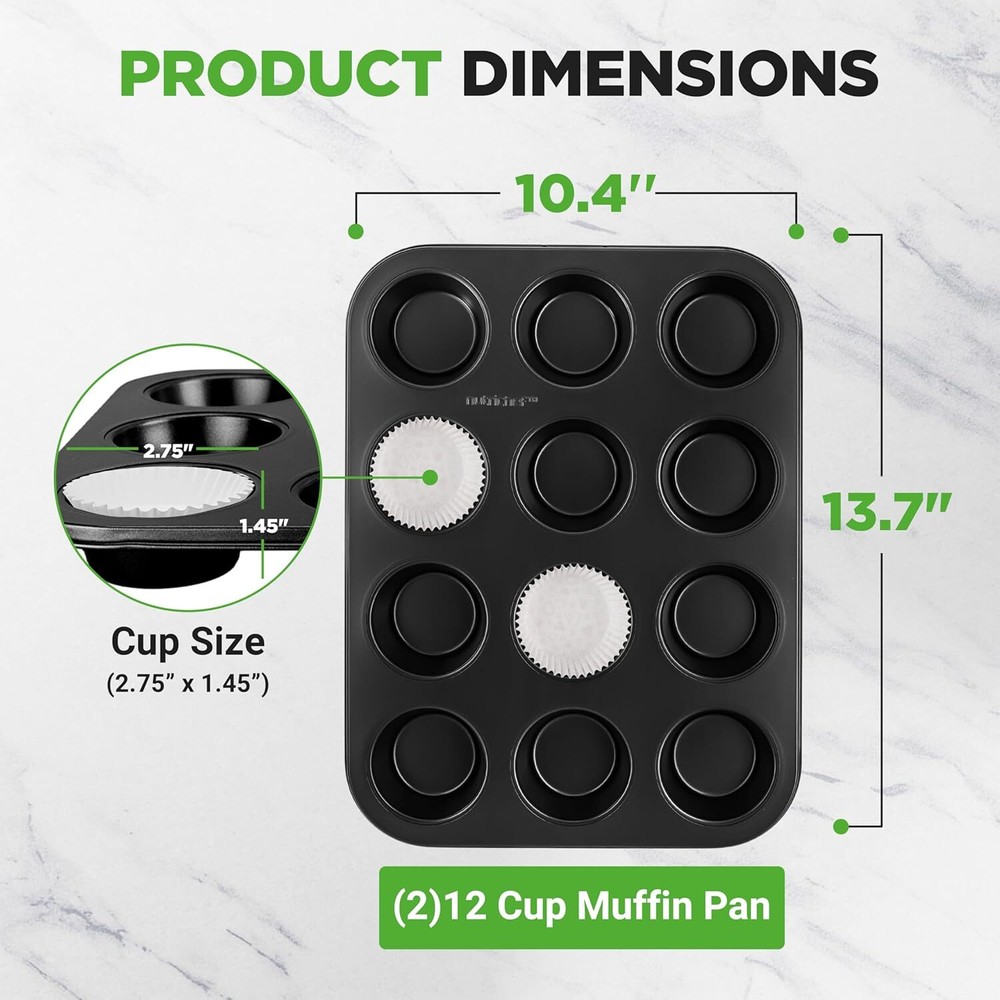 NutriChef NC2TRCP4 Muffin Pans for Baking 2-Pack - Black