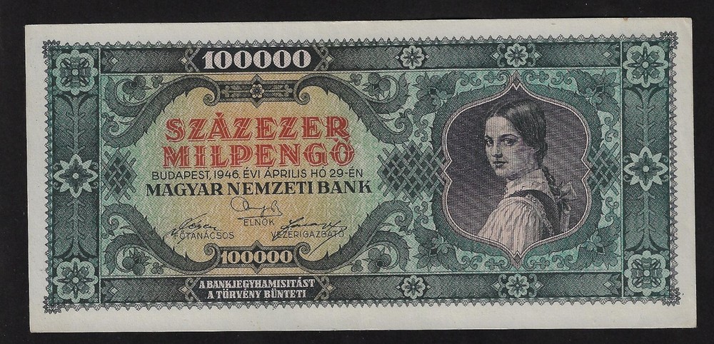 HUNGARY 100000 PENGO 1946 AUNC