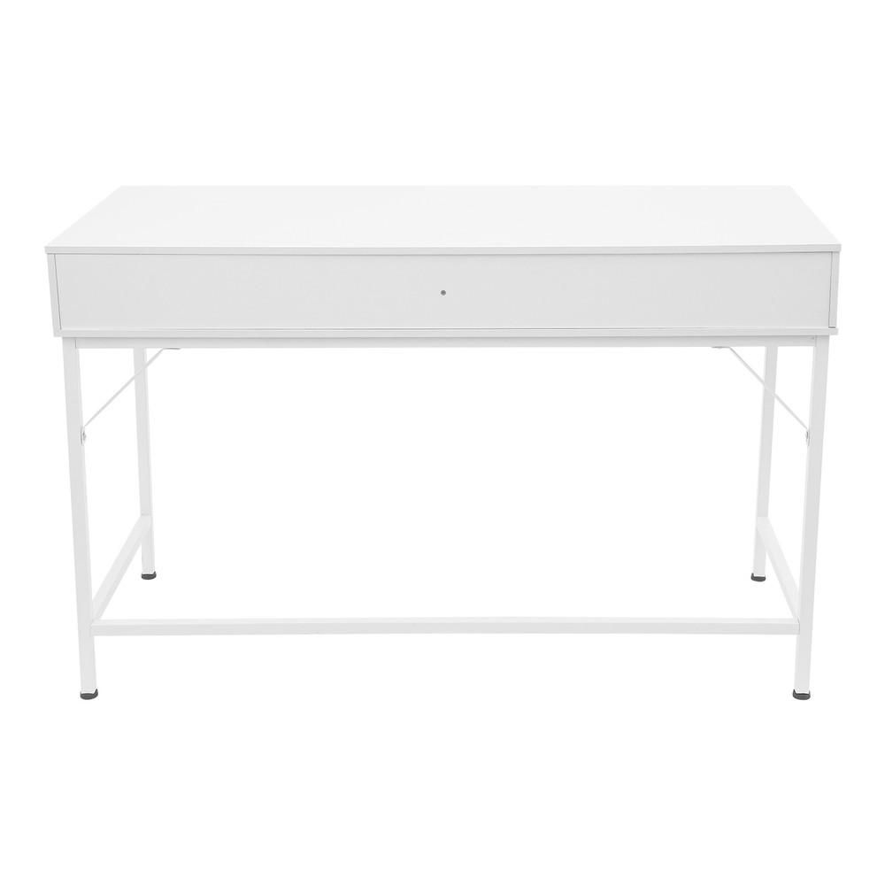 Office Computer Desk Metal Frame Modern Study Writing Table w/ 2 Drawers White