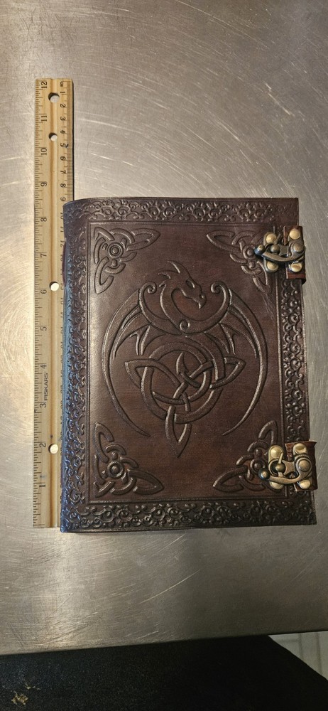 Leather Bound Journal Double Clasps Dragon Celtic Knot
