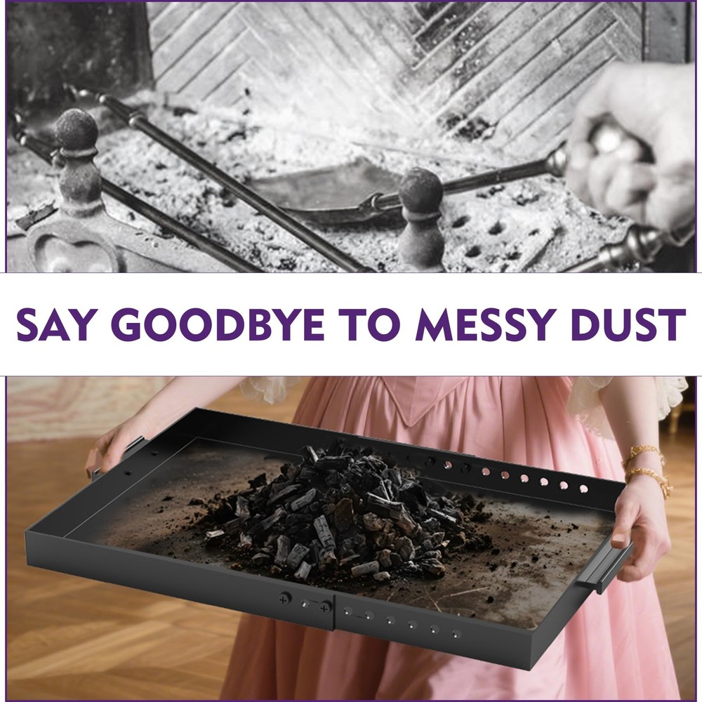 Fireplace Tray Ash Pan,Adjustable Black Ash Pan with Handles for Inside Firep...