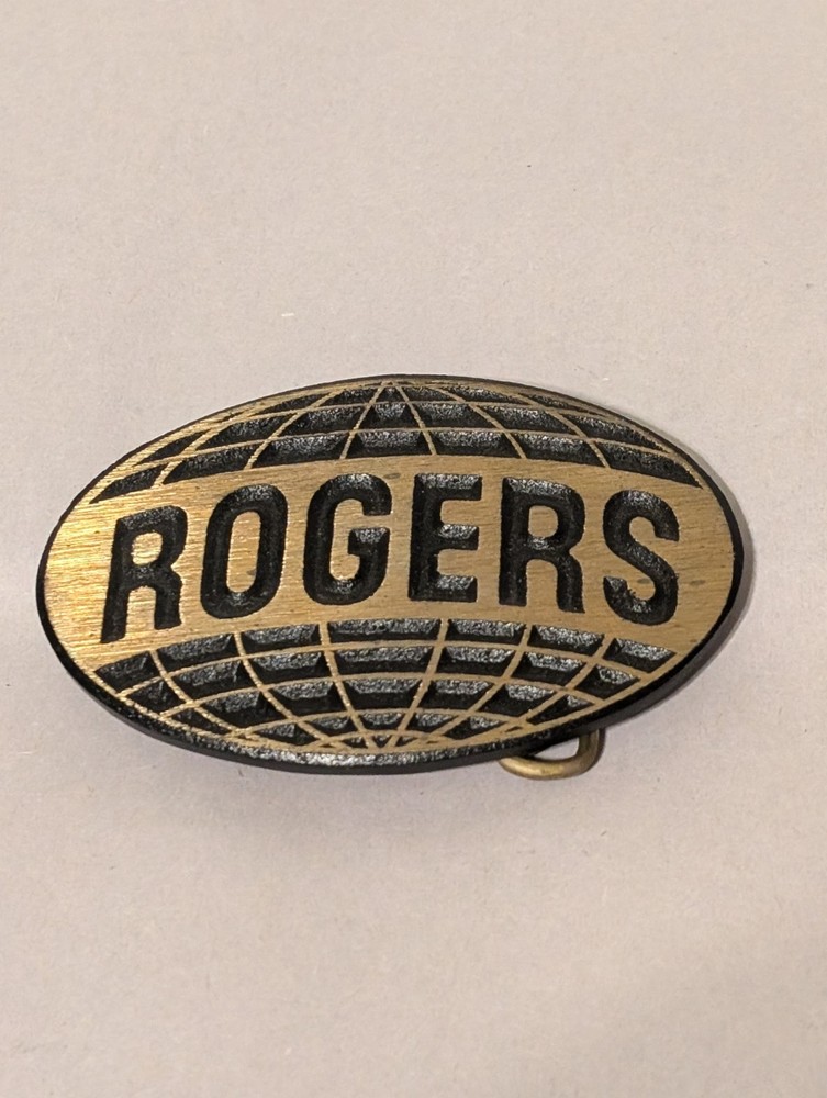 3.5" Rogers World Globe Logo Solid Brass Advertisement Belt Buckle DynaBuckle