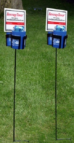 2 Beverage Tower Holders with Stands for Cornhole, Tailgating and More