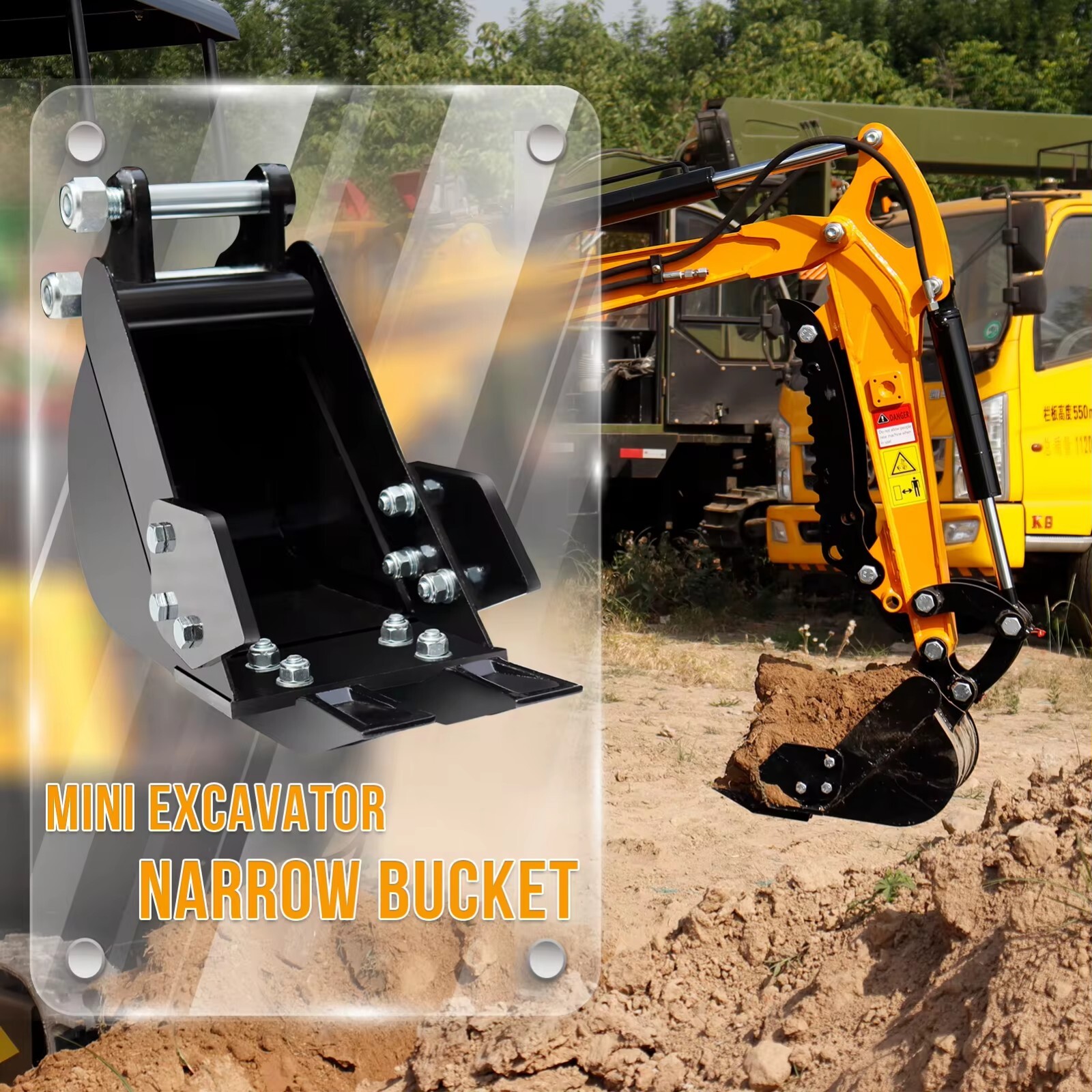 200mm Mini Excavator Bucket | 8" Heavy Duty Narrow Digging Bucket | 25mm Pin USA