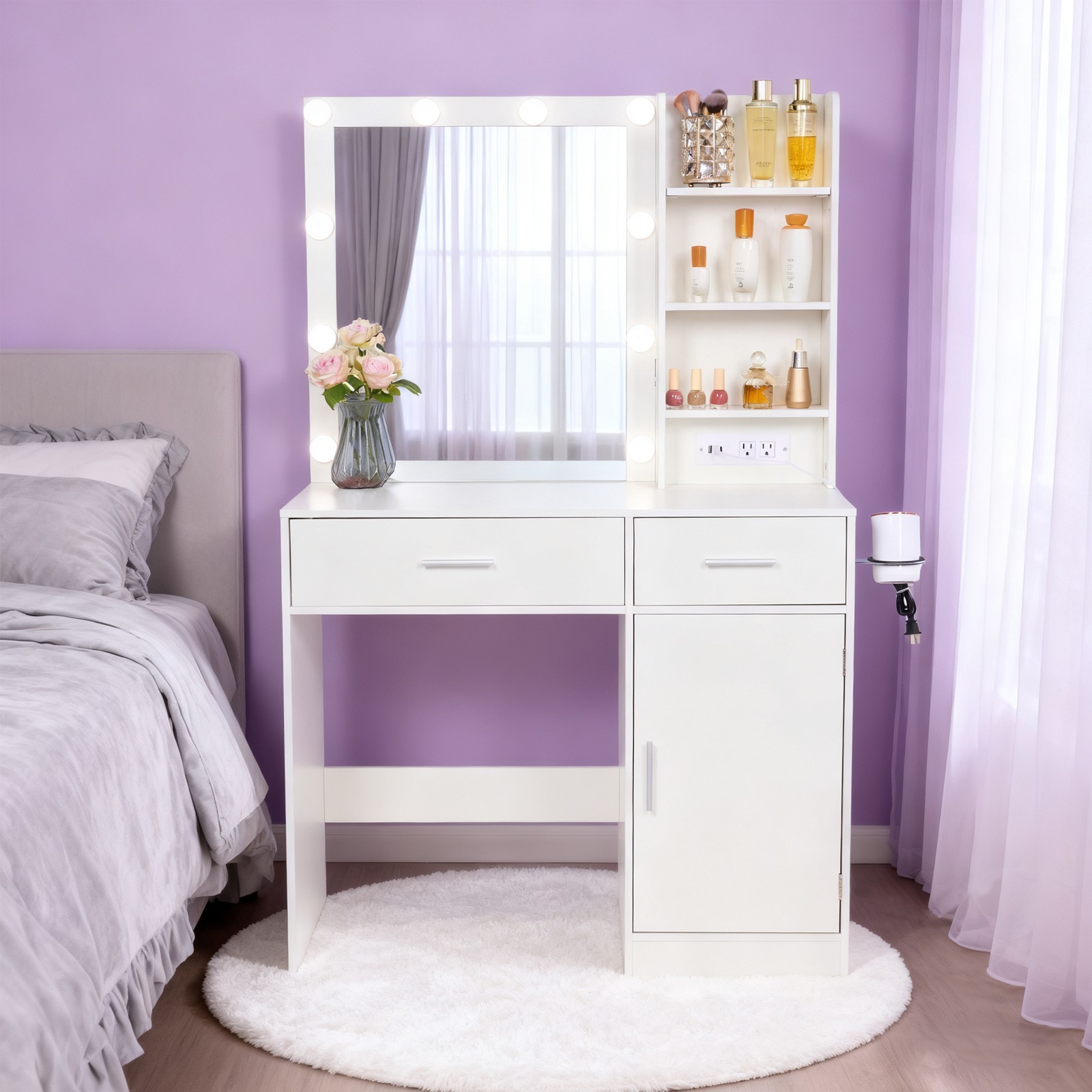 Makeup Vanity Desk with Mirror and 3-Color Light,4 Drawers,Cute Vanity Table