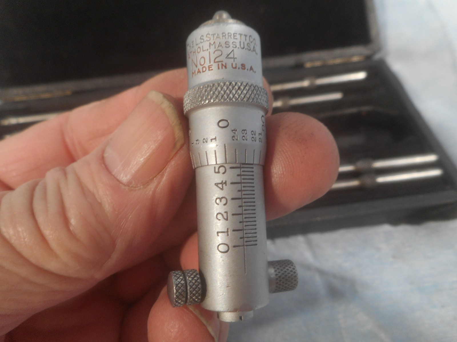 Vintage L. S. Starrett Inside Micrometer with Extension Rods Machinist Tools Set
