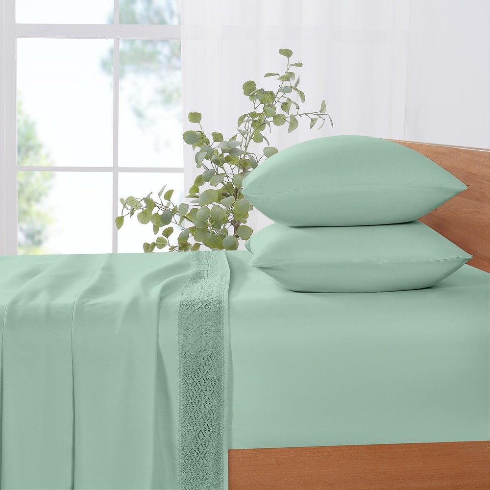 4 Piece Microfiber Sheet Set – Soft Cooling Bed Sheets with Crochet Lace – De...