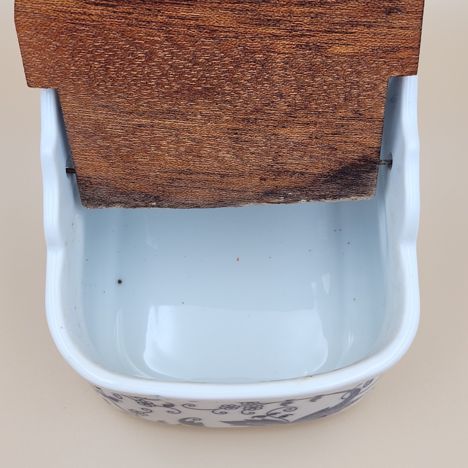 Vintage Vienna Woods Blue Onion Danube Porcelain Wall Hanging Salt Cellar Box