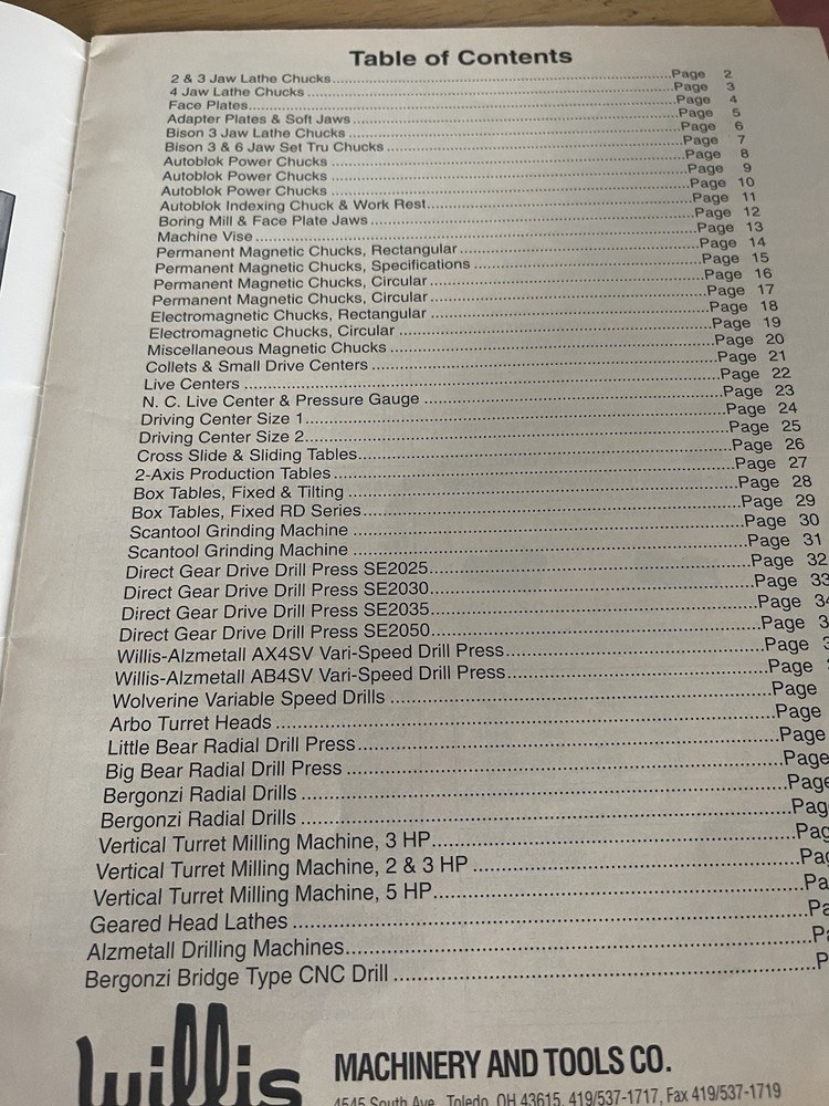 Willis Machinery and Tools Co. General Catalog 1993