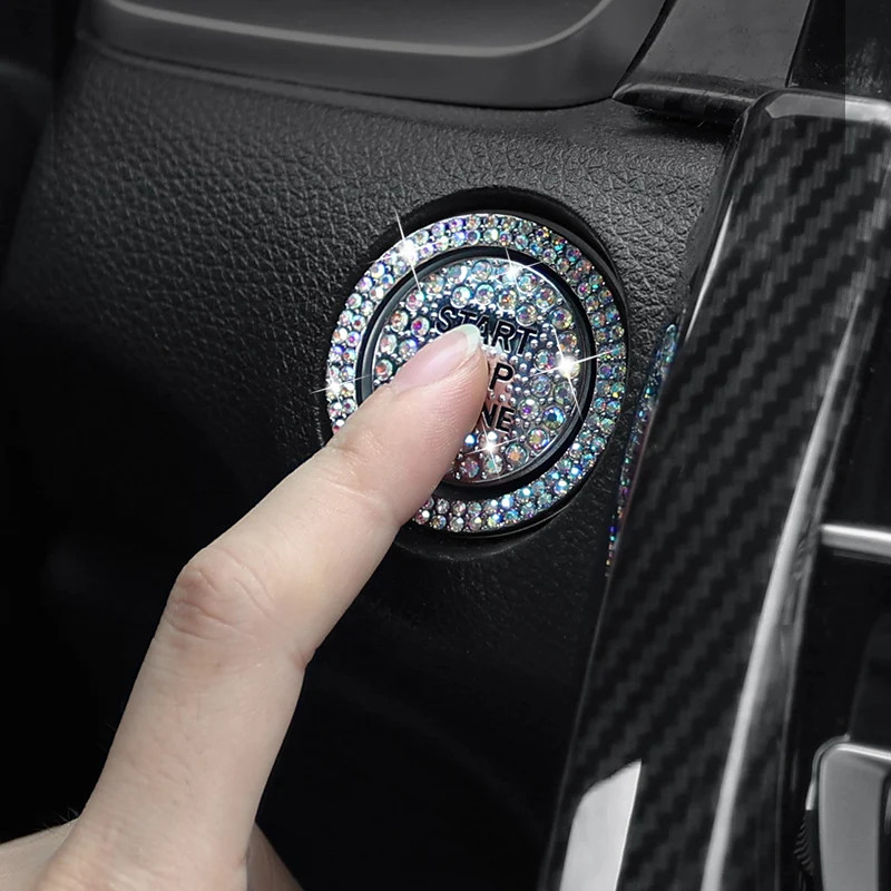 2Pcs/set Car Start Switch Button Auto Decorative Diamond Stickers Rhinestone Rin