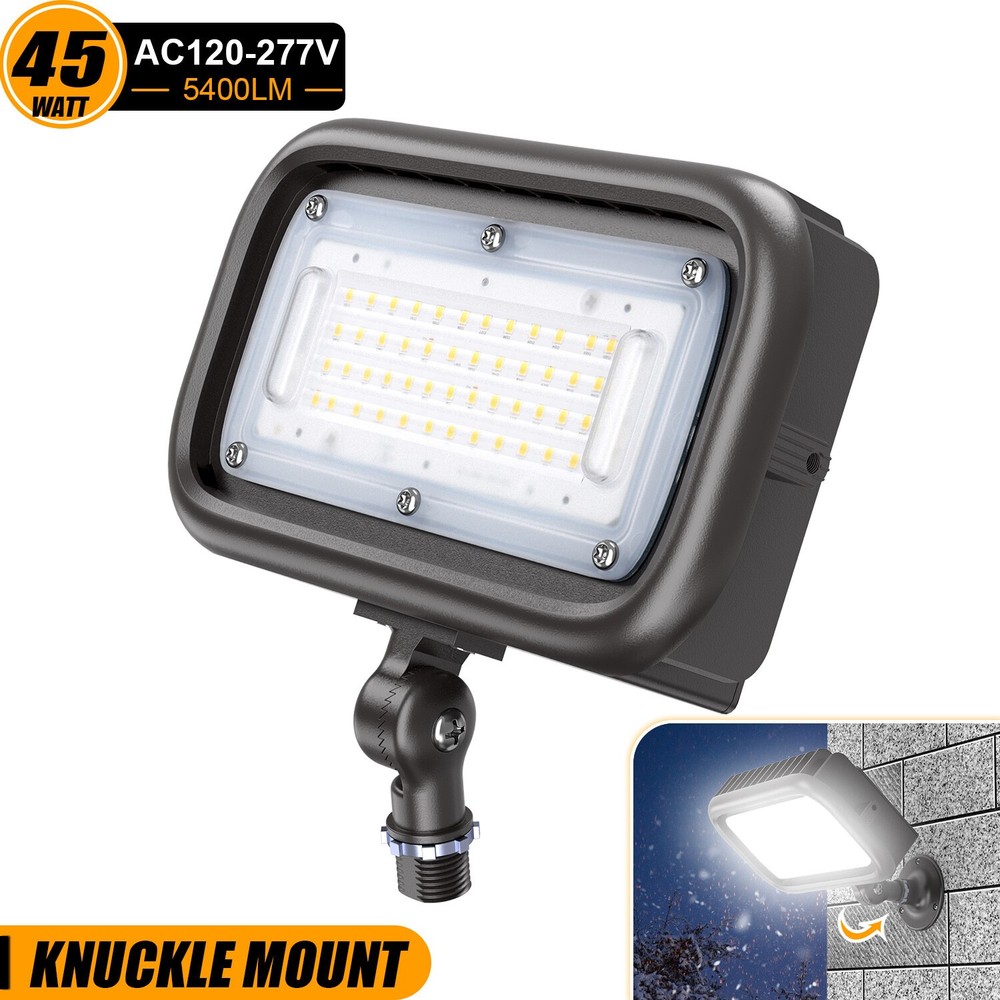 45W LED Flood Lights 1/2" Adjustable Knuckle Mount Security Floodlight for Yard