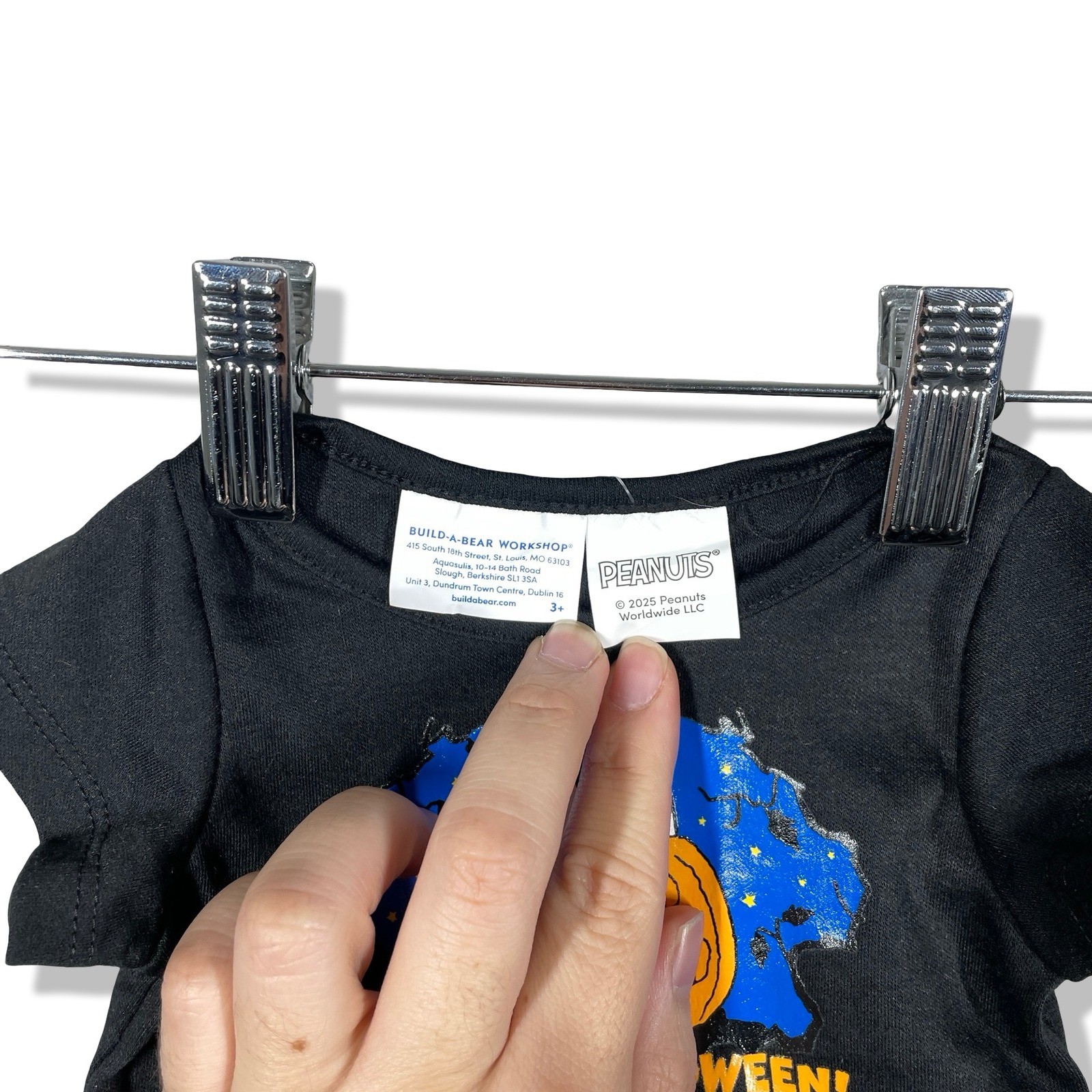 Build a Bear Workshop Peanuts Snoopy Pumpkin Halloween Black T Shirt