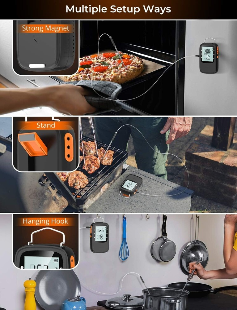 Wireless Meat Thermometer with 6 Probes and Smart LCD Backlight - Precision C...