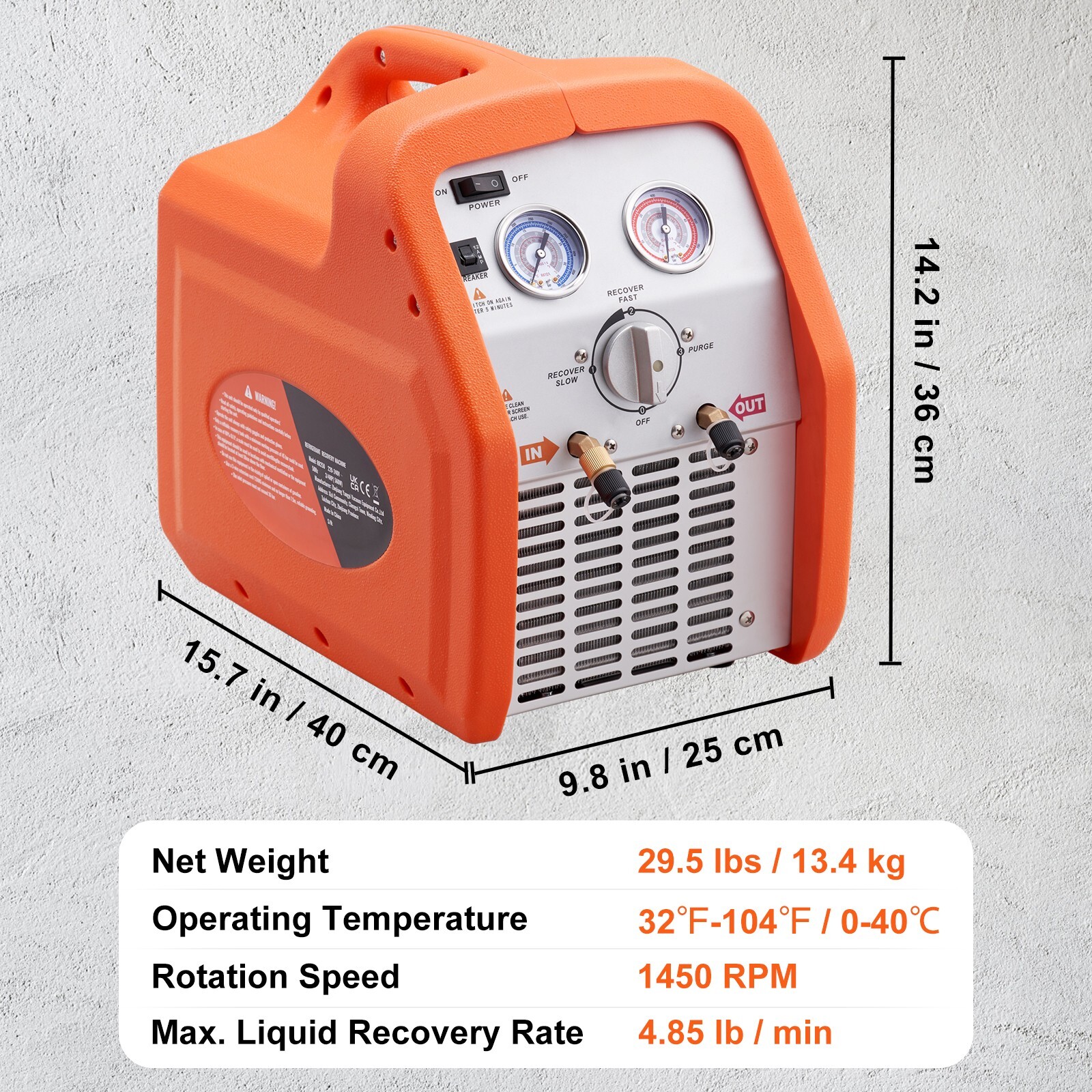 Portable 3/4 HP Refrigerant Recovery Machine for Vapor Liquid Refrigerant