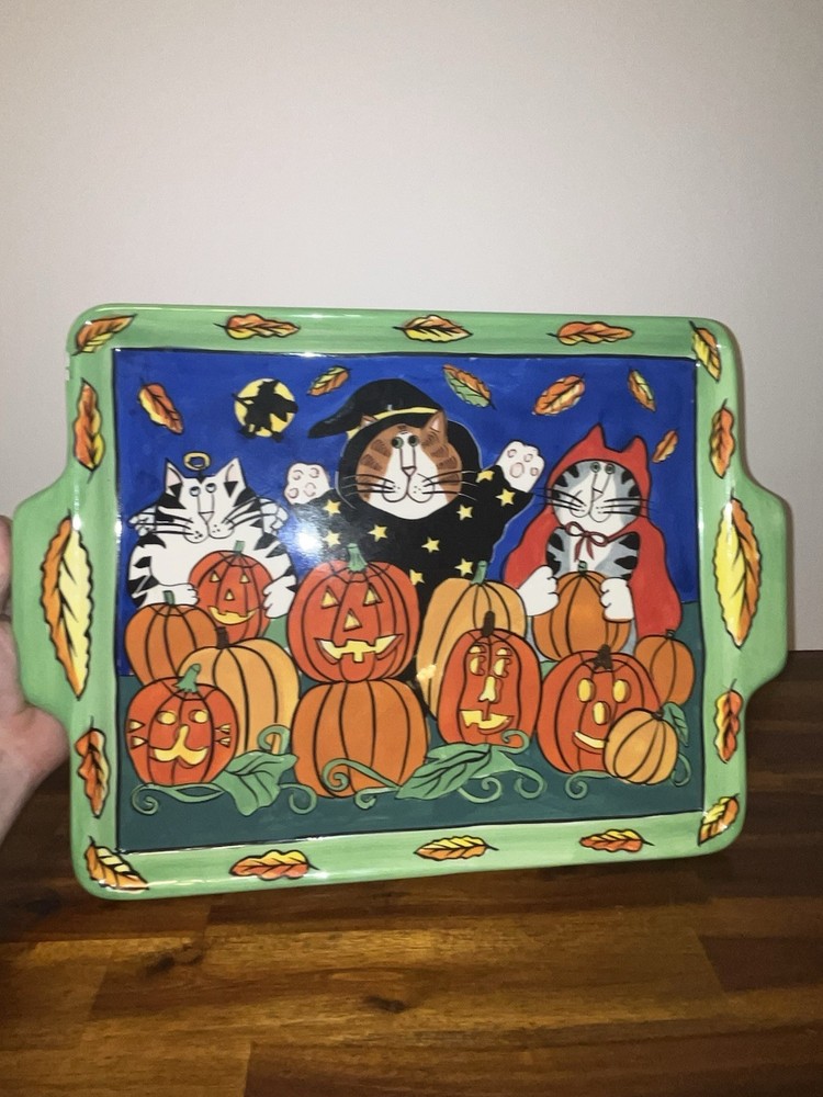 CATZILLA - CANDACE REITER DESIGNS - CERAMIC HALLOWEEN PLATTER - 2002