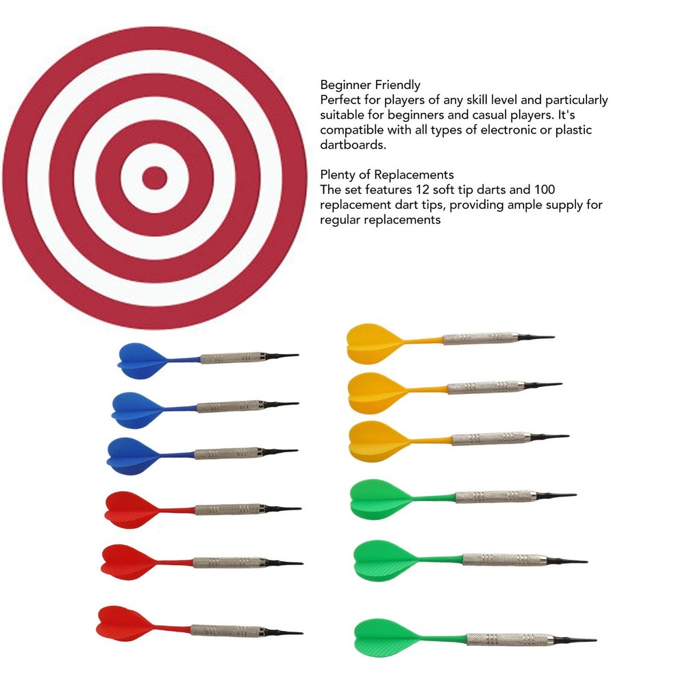 12PCS Soft Tip Darts For Beginners Plastic Indoor Darts Set With 100PCS