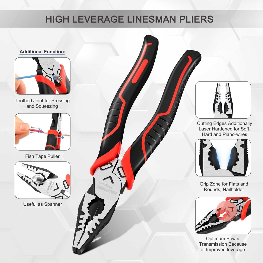 HAUTMEC 9" Linesman Pliers High Leverage Combination Pliers Multifunctional H...