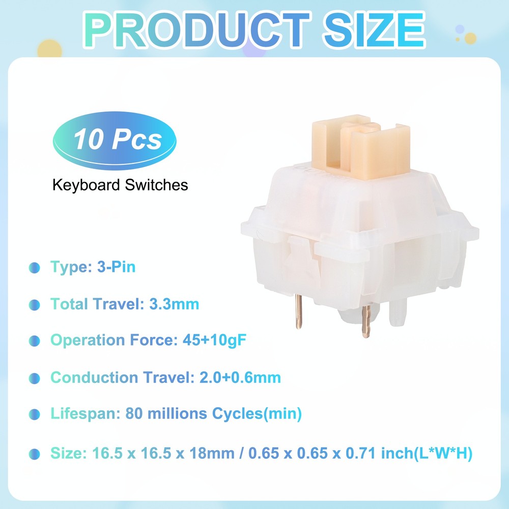 10pcs Yellow Keyboard Switch 3-Pin 45gf Linear Keyboard Switch Replacement