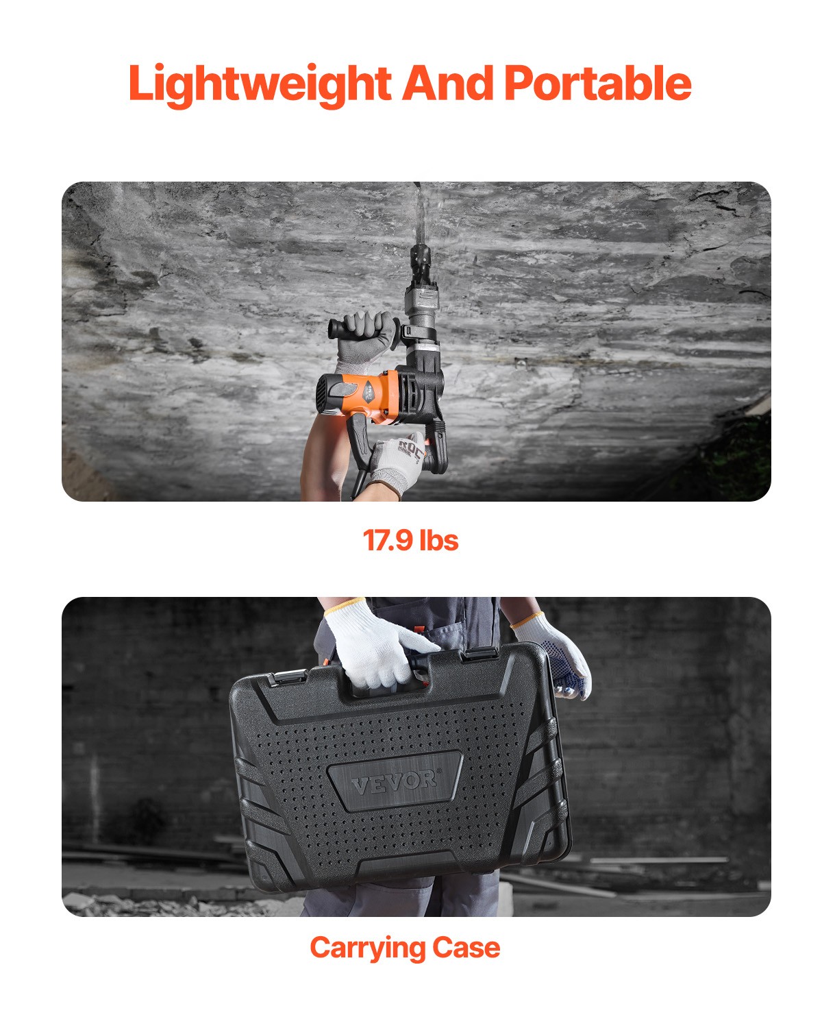 VEVOR Demolition Jack Hammer Concrete Breaker 1400W Electric Hammer 2 Chisel Bit