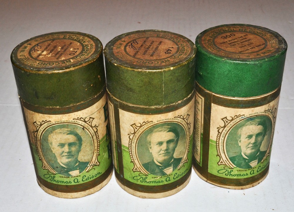 Three Edison 4 minute Amberol Record Cylinders