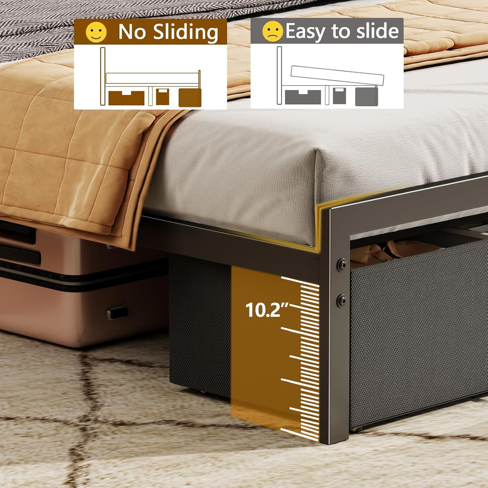 Queen Size Bed Frame with Headboard Storage, Platform Bed Frame Queen Size with