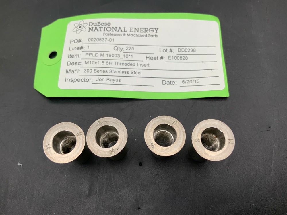 (4) M10 x 1.5 6H Threaded Inserts, Stainless Steel