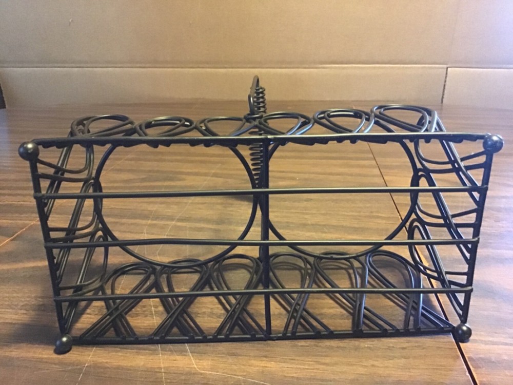 Vintage Small Metal Wire Rectangular Basket W/ Handle Bottles Small Pots