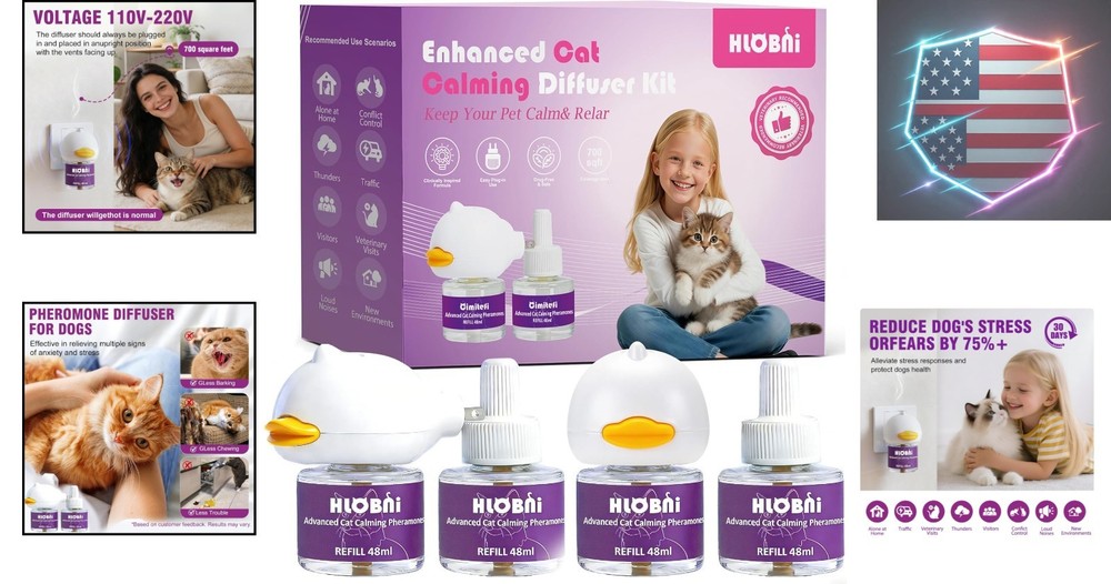 Cat Calming Diffuser – Dual Diffuser Kit with 2 x 30-Day Refills, Cat Pherom...