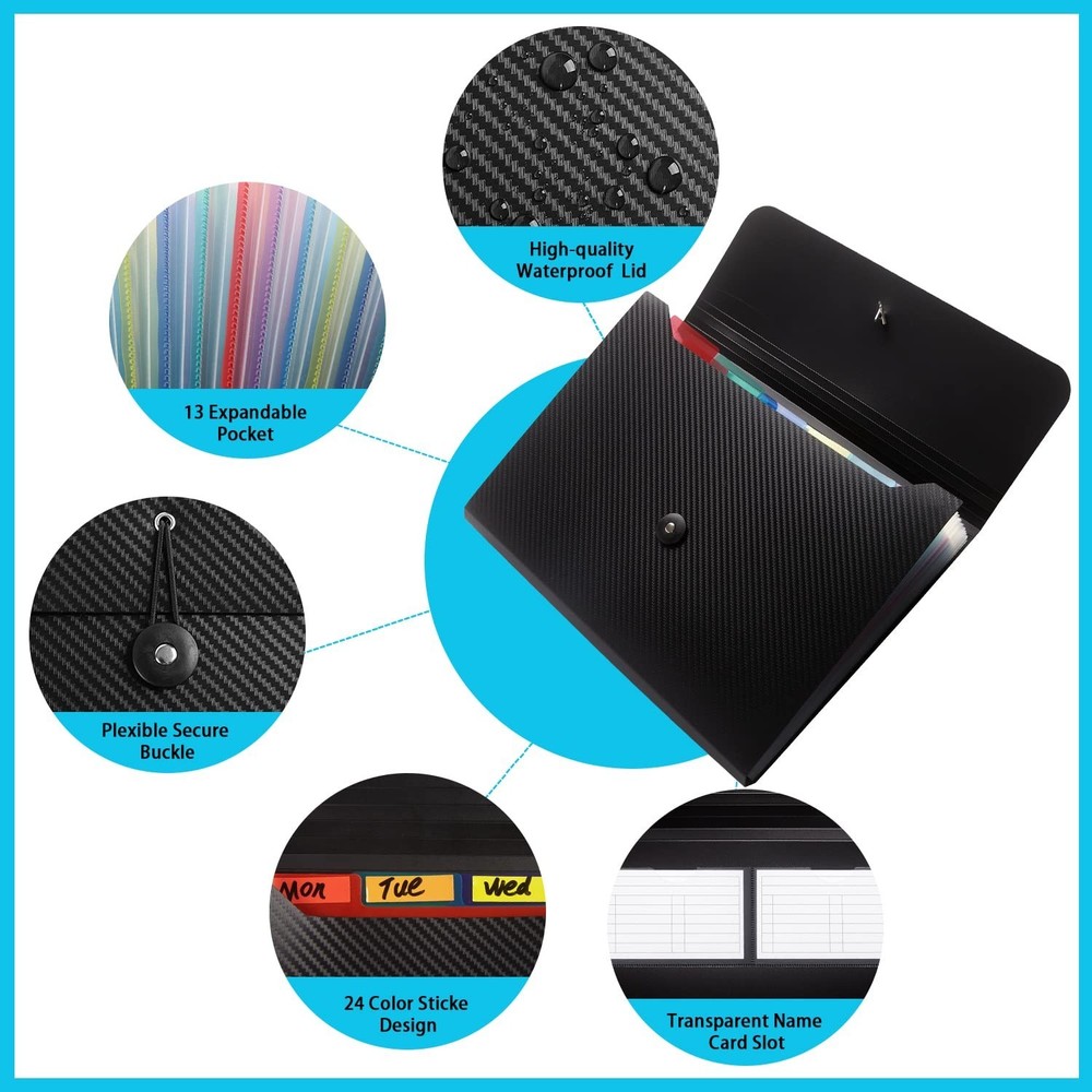 Nicfaec Expanding File Folder, 13 Pockets, Black, Polypropylene 1pcs-black-s2