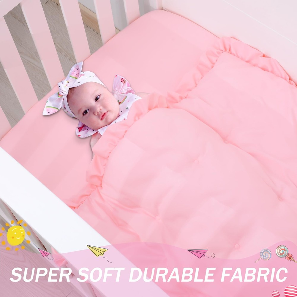 Cloele 3 Pieces Crib Bedding Set for Girls- Solid Ruffle Quilted Includes Comfor
