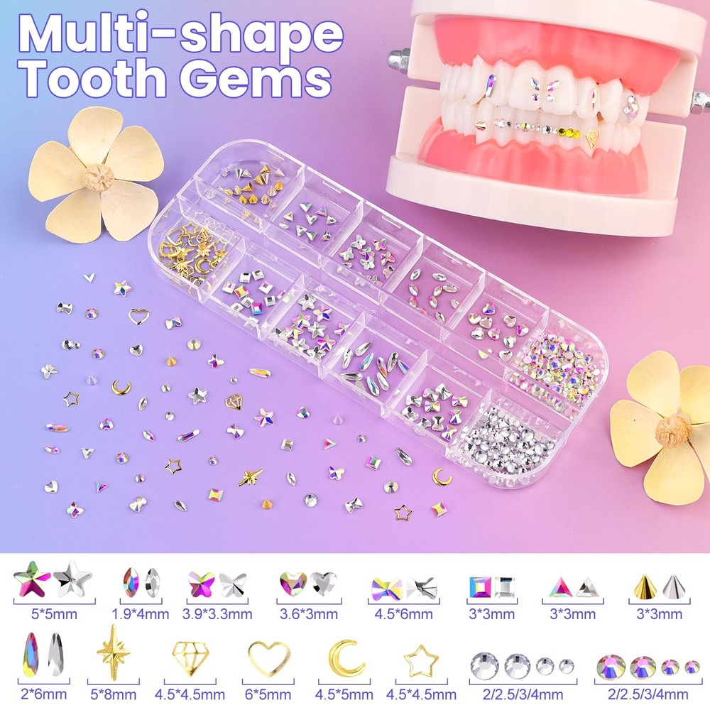 DAZZLEBRITE Tooth Gem Kit, Gems Kit Multi-sizes, 01 Clear+AB