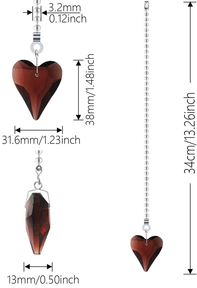 Ceiling Fan Pull Chain Extender, 2-Pack 12 Inch Crystal Heart Decorative Pull...