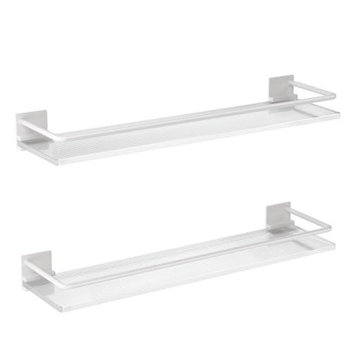 Acrylic Bathroom Floating Shelves - Set of 2, Wall Mounted Rectangular White