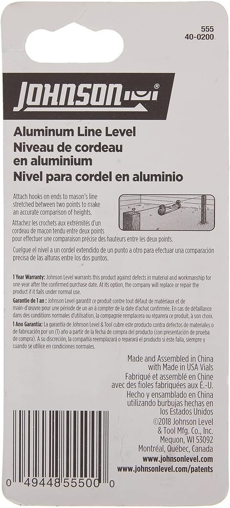 Level & Tool 555 Aluminum Line Level, 3", Silver, 1 Level