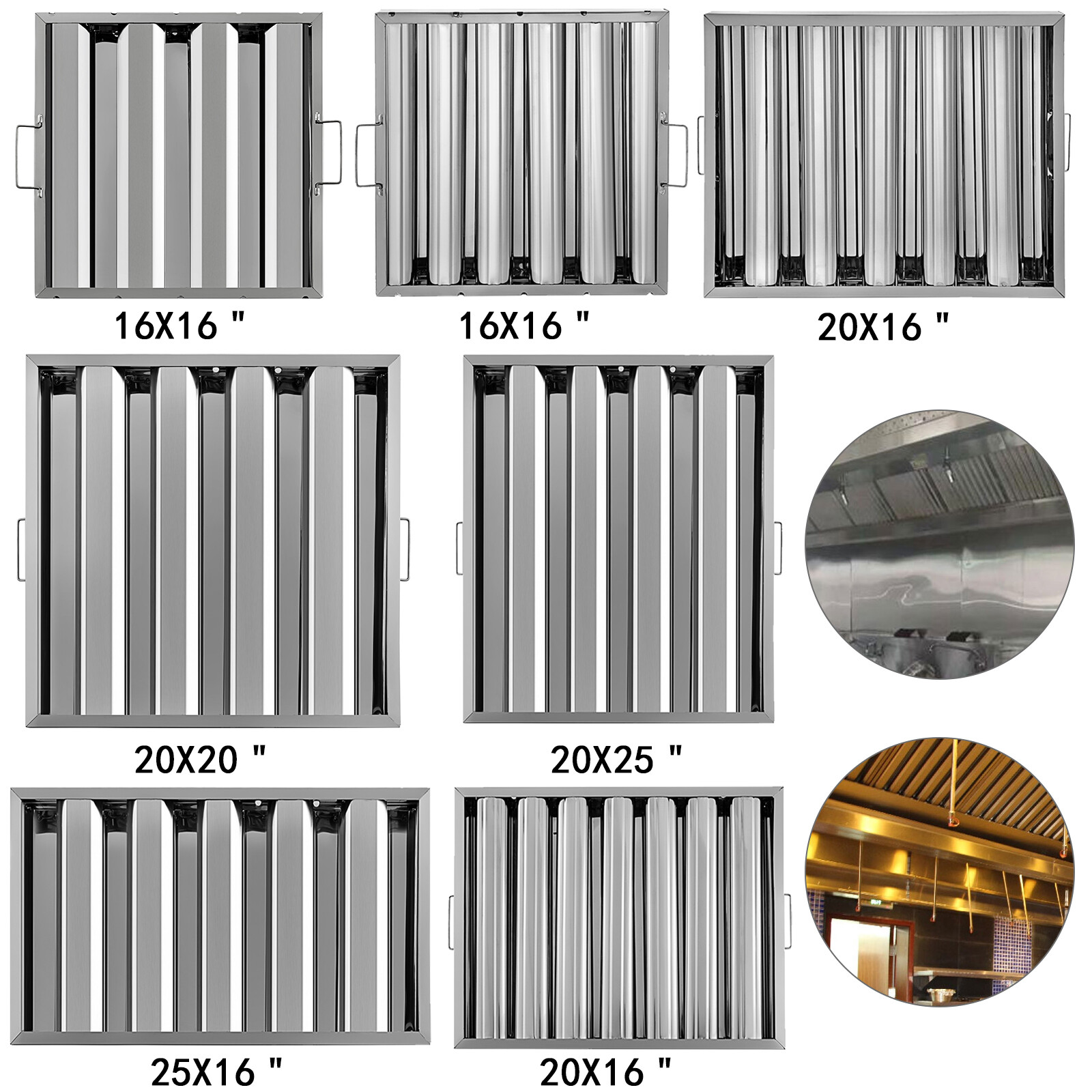 6Pcs 16/20/25"Commercial Hood Grease Exhaust Filter Baffle Stainless Steel