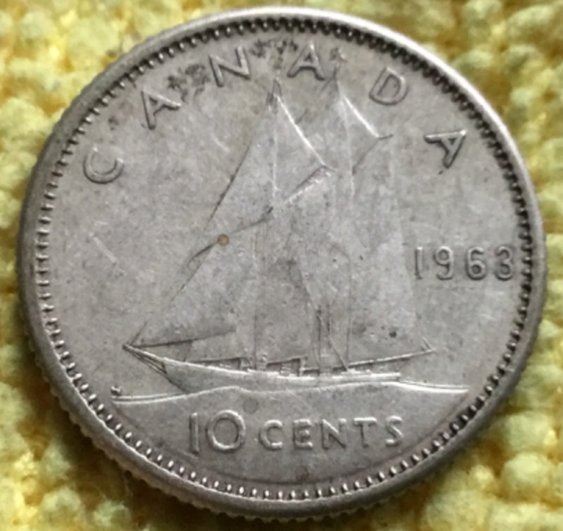 1963 Canada 10 Cents 80% Silver KM #51