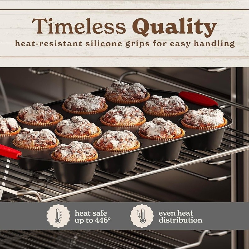 Stackable Non Stick Bakeware Set Heavy Duty Silicone Handles Nesting Baking Pans