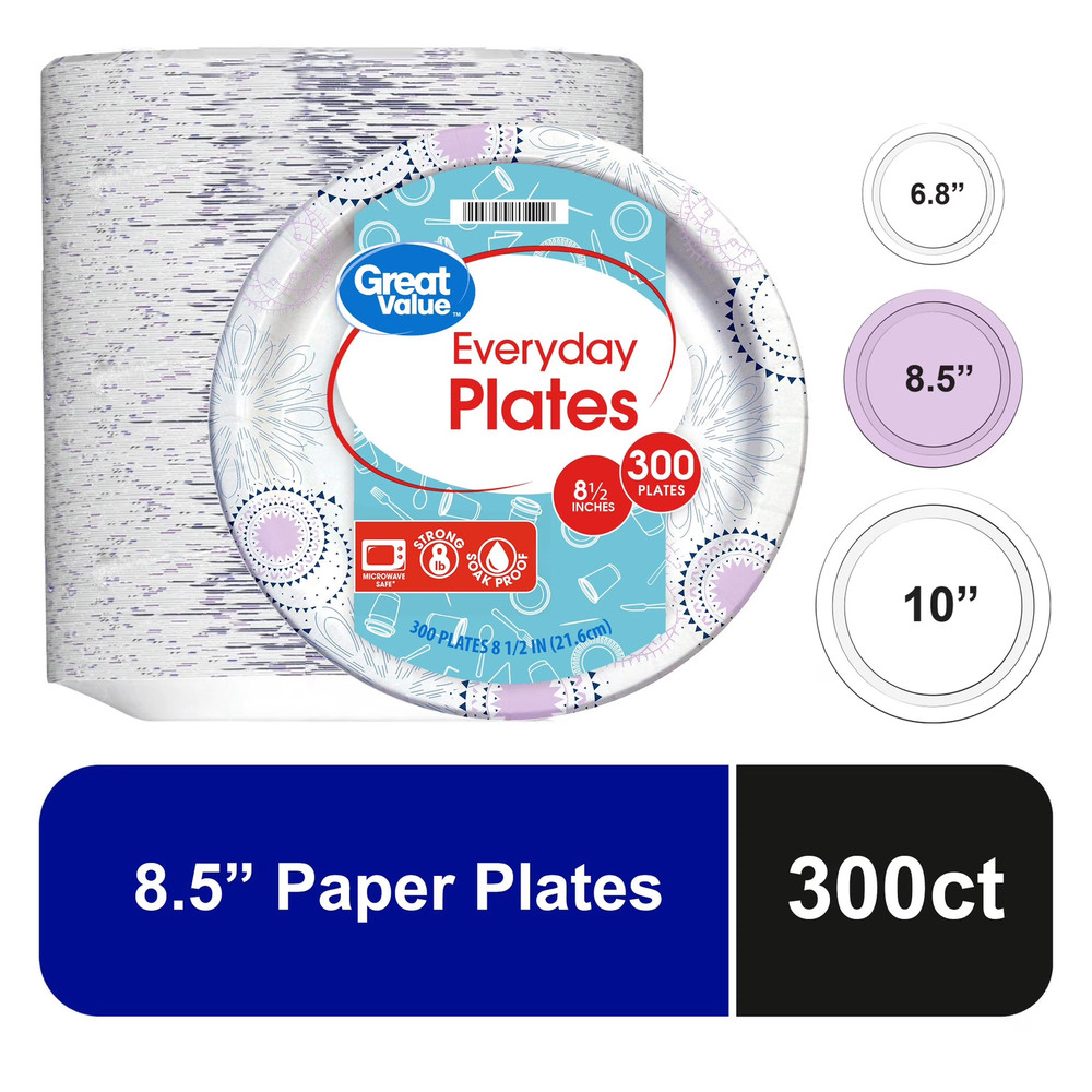 Disposable Paper Plates, 8.5", 300 Count