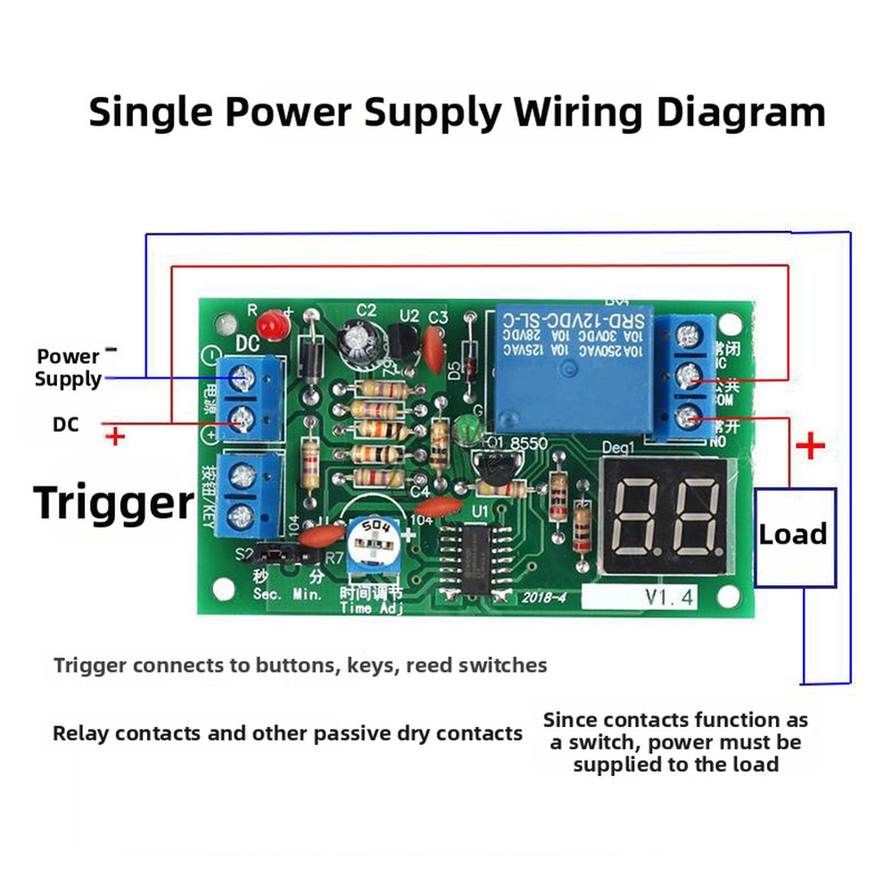 12V Time Delay Relay Built-in Digital Tube Display Touch Button Activation