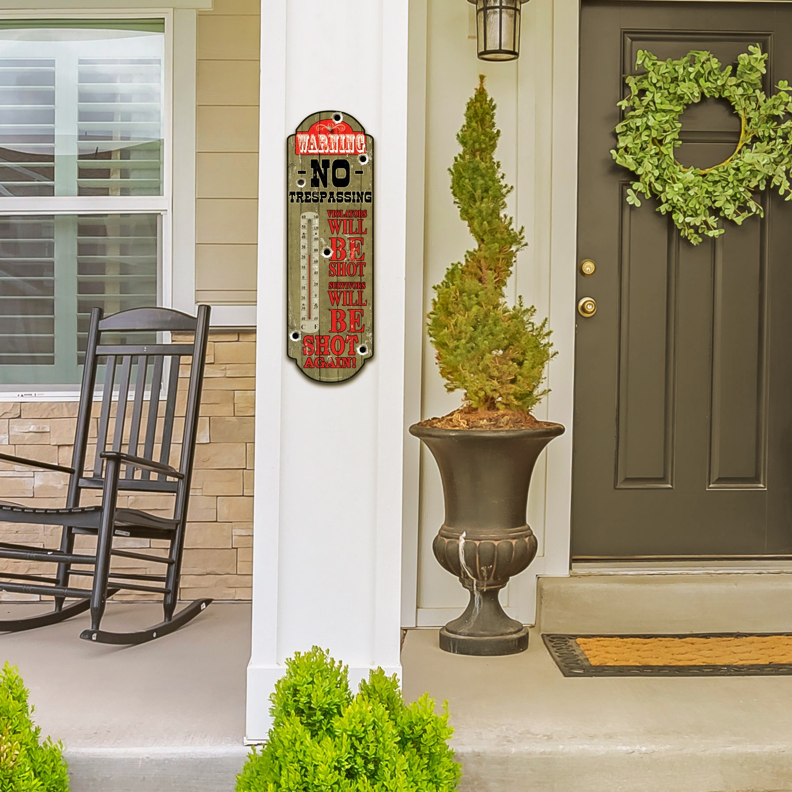 Rivers Edge Products Tin Thermometer, 17" x 5" Indoor or Outdoor Thermometer,