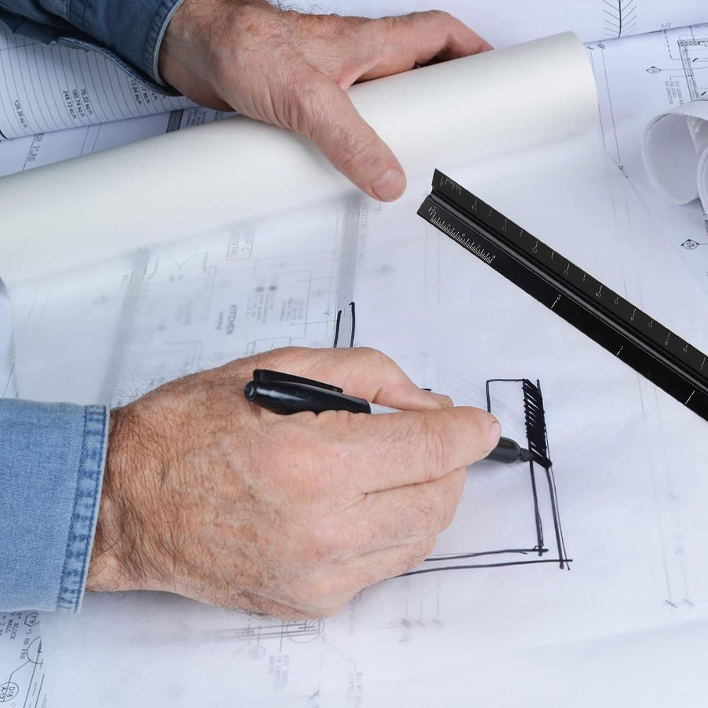 12"Architectural Scale Ruler, Aluminum Scale, Triangular Ruler,Scale Ruler Black