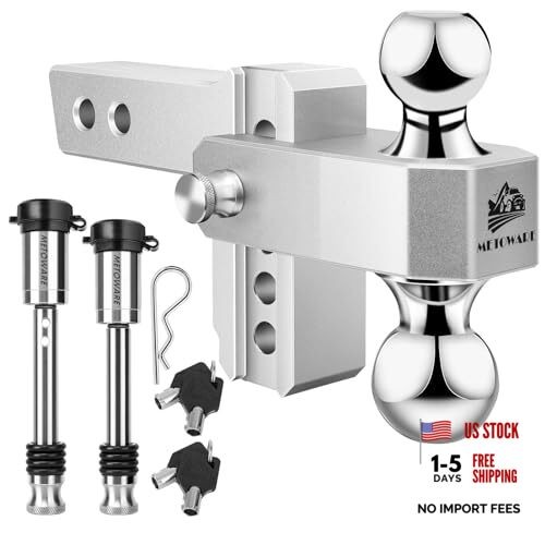 Adjustable Trailer Hitch - Aluminum Tow Hitch Fits 2-Inch 4-inch Drop silver