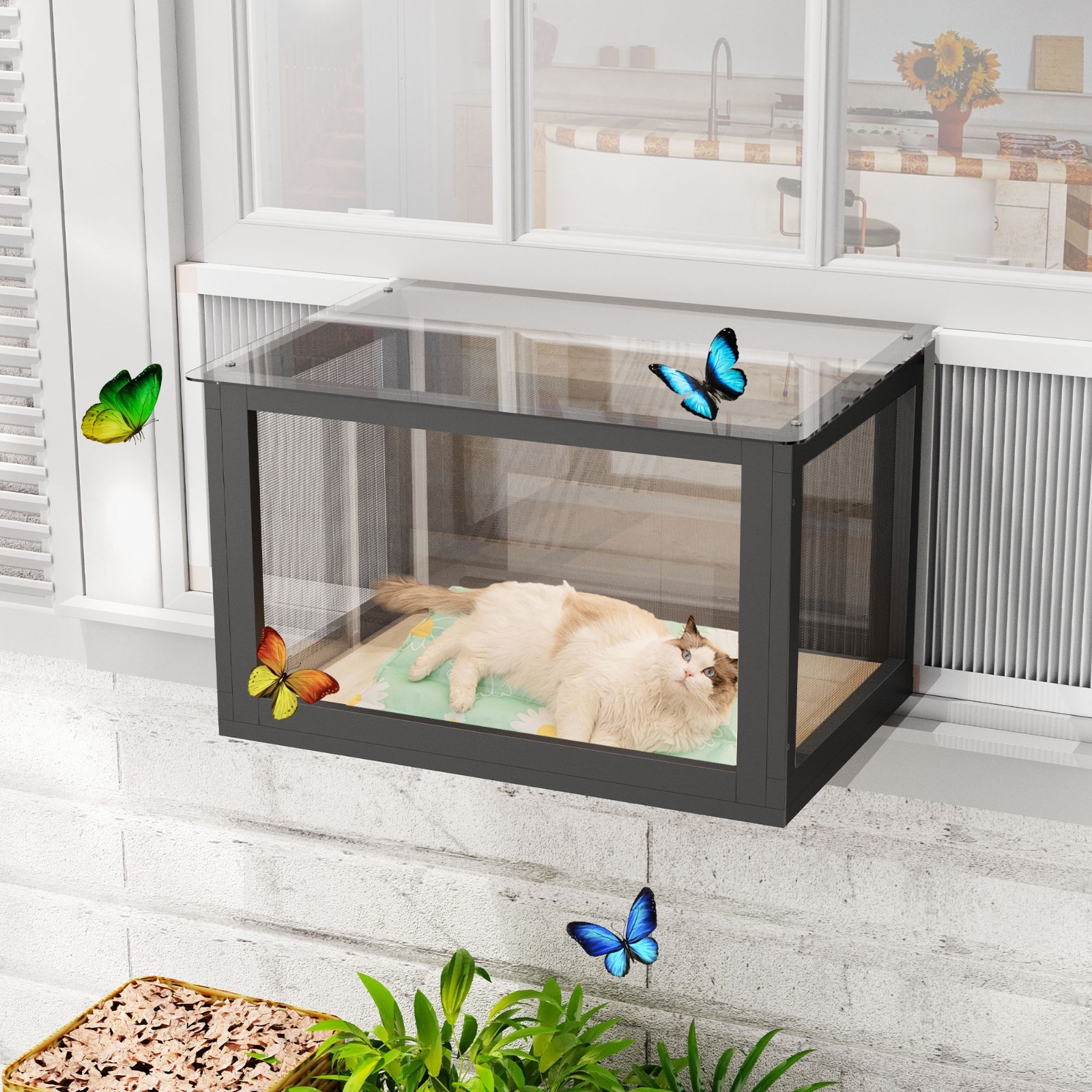 Cat Window Box, Catio Outdoor Cat Enclosure with Bug Proof Wire Mesh