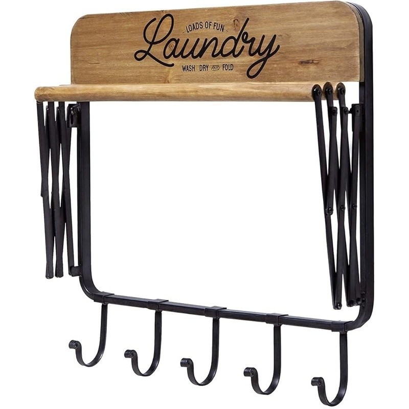Wall Mount Foldable Clothes Drying Rack W/ Hooks Adjustable Rods Space Saver New
