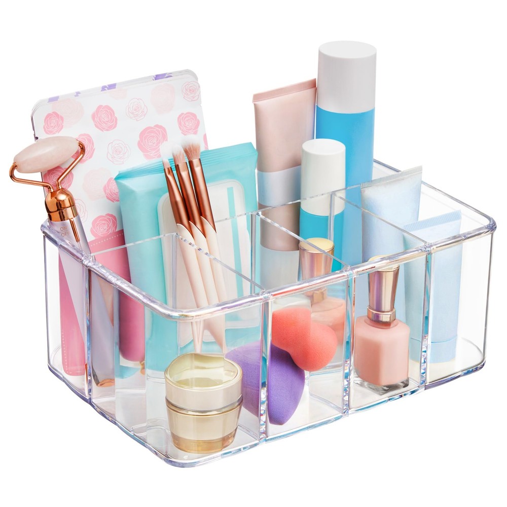 5-Compartment Clear Plastic Organizer | Rectangular Divided Makeup and Vanity...