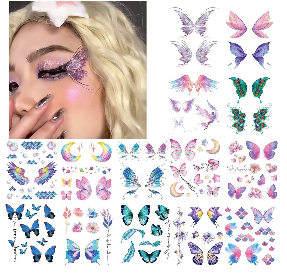 14 Sheets Glitter Butterfly Temporary Tattoos Sticker for Type1-Buterrfly