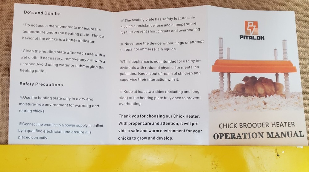 Pitalok Chick Brooder Heater 12" X 12" Adjustable Height Black